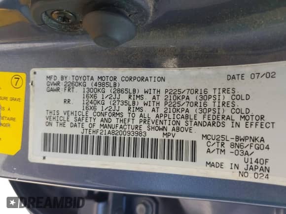 2002 Toyota Highlander с VIN JTEHF21A820093983, выставлен на аукционе IAAI как лот 42689739 с пробегом 195 631 миль миль и . История ставок и продаж доступна на DreamBid. Изображение 9.