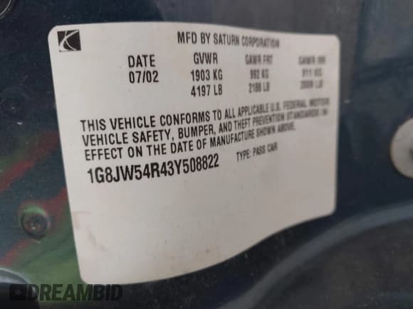 ✅ 2003 Saturn LS • VIN: 1G8JW54R43Y508822 • Лот: 43852009. Опубликован ранее на IAAI с пробегом 144 275 миль. Бесплатный доступ к архиву аукционных продаж из США и подробный отчёт об истории автомобиля на DreamBid. Изображение 9.