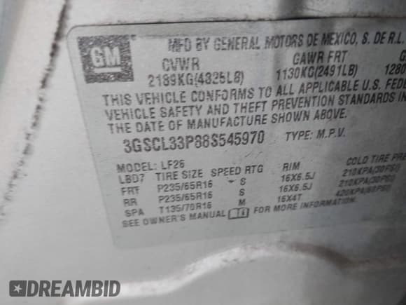 ✅ 2008 Saturn VUE XE • VIN: 3GSCL33P88S545970 • Lot: 41513133. Wystawiony na IAAI z przebiegiem 190 426 mil. Bezpłatny archiwum sprzedaży aukcyjnych z USA i szczegółowy raport historii pojazdu na DreamBid. Zdjęcie 9.