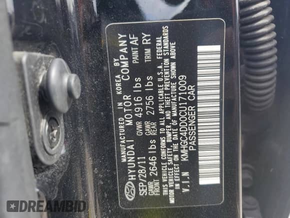 2012 Hyundai Genesis 3.8L z VIN KMHGC4DD0CU171009, wystawiony jako Copart lot #78090454 z przebiegiem 79 991 mil mil oraz Szkoda całkowita • Salvage title. Historia ofert i sprzedaży dostępna na DreamBid. Obrazek 12.