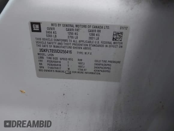 ✅ 2012 GMC Terrain SLE-2 • VIN: 2GKFLTE55C6256416 • Лот: 41046654. Опубликован ранее на IAAI с пробегом Не указан. Бесплатный доступ к архиву аукционных продаж из США и подробный отчёт об истории автомобиля на DreamBid. Изображение 9.