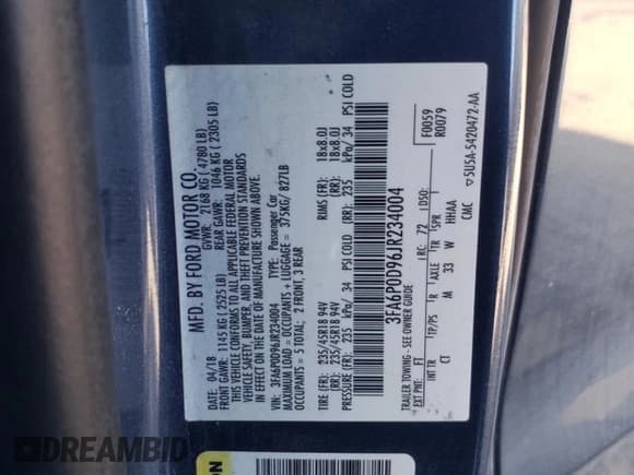 ✅ 2018 Ford Fusion Titanium • VIN: 3FA6P0D96JR234004 • Lot: 86815465. Wystawiony na Copart z przebiegiem 205 379 mil. Bezpłatny archiwum sprzedaży aukcyjnych z USA i szczegółowy raport historii pojazdu na DreamBid. Zdjęcie 13.