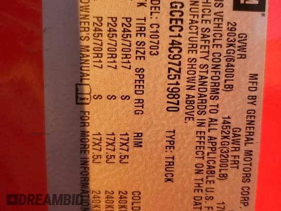 ✅ 2007 Chevrolet Silverado 1500 Work Truck • VIN: 1GCEC14C97Z519870 • Lot: 69807624. Listed on Copart with 107,035 mi. Free auction sales archive from the USA and detailed vehicle history report at DreamBid. Image 14.