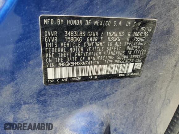 ✅ 2019 Honda Fit LX • VIN: 3HGGK5H4XKM741416 • Lot: 53819705. Listed on Copart with 46,500 mi. Free auction sales archive from the USA and detailed vehicle history report at DreamBid. Image 12.