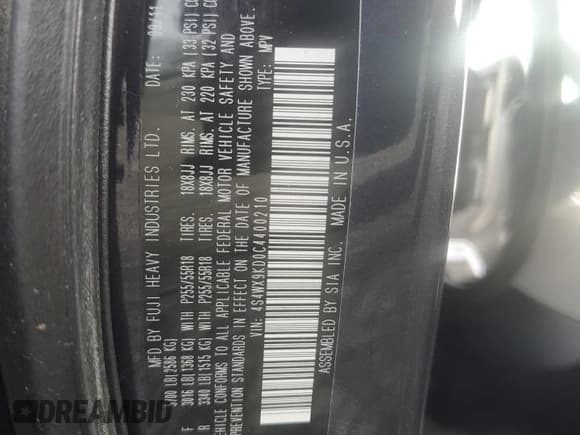 ✅ 2012 Subaru Tribeca Touring • VIN: 4S4WX9KD0C4400210 • Лот: 46368885. Опубликован ранее на Copart с пробегом 126 004 миль. Бесплатный доступ к архиву аукционных продаж из США и подробный отчёт об истории автомобиля на DreamBid. Изображение 14.