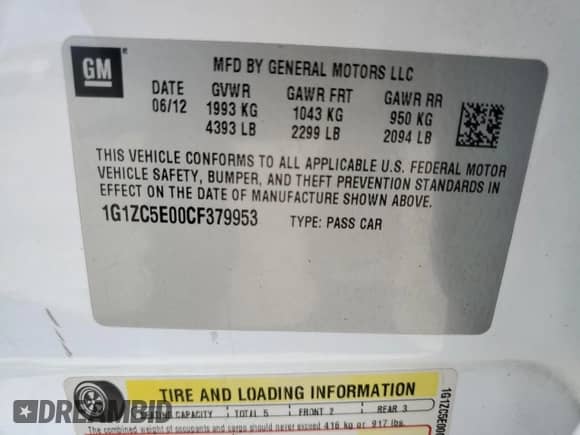 2012 Chevrolet Malibu 1LT z VIN 1G1ZC5E00CF379953, wystawiony jako Copart lot #72224234 z przebiegiem 188 440 mil mil oraz Szkoda całkowita • Salvage title. Historia ofert i sprzedaży dostępna na DreamBid. Obrazek 14.