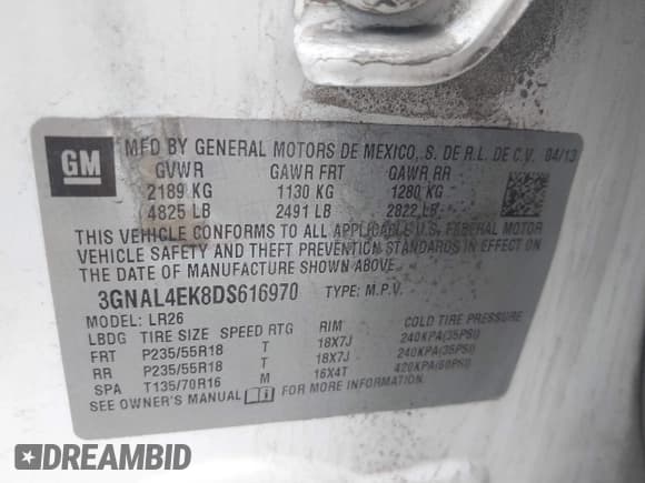 ✅ 2013 Chevrolet Captiva Sport LTZ • VIN: 3GNAL4EK8DS616970 • Lot: 41882682. Wystawiony na IAAI z przebiegiem 140 759 mil. Bezpłatny archiwum sprzedaży aukcyjnych z USA i szczegółowy raport historii pojazdu na DreamBid. Zdjęcie 9.