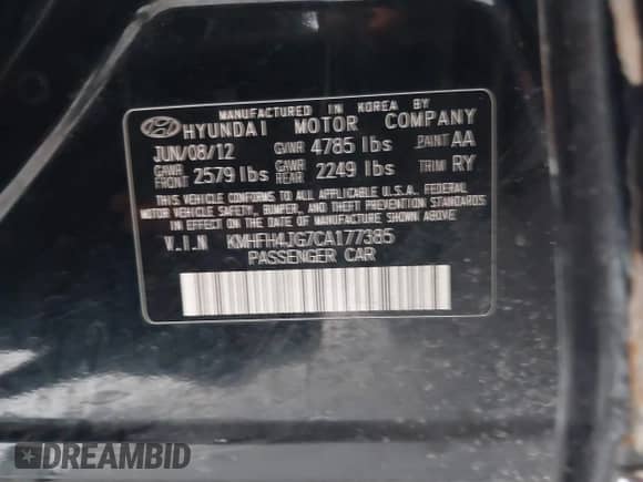 2012 Hyundai Azera с VIN KMHFH4JG7CA177385, выставлен на аукционе IAAI как лот 41241583 с пробегом Не указан миль и . История ставок и продаж доступна на DreamBid. Изображение 9.