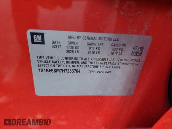 ✅ 2017 Chevrolet Cruze LT • VIN: 1G1BE5SM7H7233764 • Лот: 91549745. Опубликован ранее на Copart с пробегом 62 025 миль. Бесплатный доступ к архиву аукционных продаж из США и подробный отчёт об истории автомобиля на DreamBid. Изображение 12.