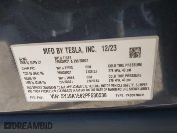 ✅ 2023 Tesla Model S Plaid • VIN: 5YJSA1E62PF530538 • Lot: 41553415. Listed on IAAI with 31,392 mi. Free auction sales archive from the USA and detailed vehicle history report at DreamBid. Image 9.