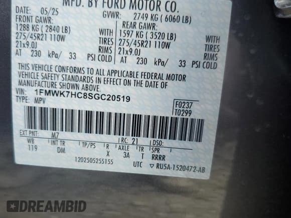 ✅ 2025 Ford Explorer • VIN: 1FMWK7HC8SGC20519 • Lot: 66538025. Wystawiony na Copart z przebiegiem 678 mil. Bezpłatny archiwum sprzedaży aukcyjnych z USA i szczegółowy raport historii pojazdu na DreamBid. Zdjęcie 12.