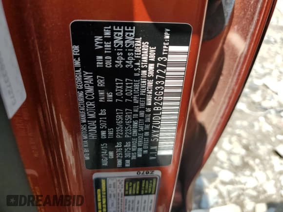 ✅ 2016 Hyundai Santa Fe • VIN: 5XYZUDLB2GG337273 • Лот: 63178194. Опубликован ранее на Copart с пробегом 70 286 миль. Бесплатный доступ к архиву аукционных продаж из США и подробный отчёт об истории автомобиля на DreamBid. Изображение 13.