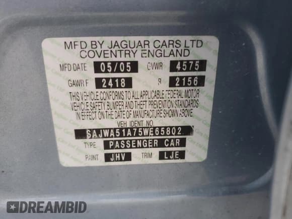 ✅ 2005 Jaguar X-Type 3.0L • VIN: SAJWA51A75WE65802 • Lot: 69265755. Listed on Copart with 133,113 mi. Free auction sales archive from the USA and detailed vehicle history report at DreamBid. Image 12.