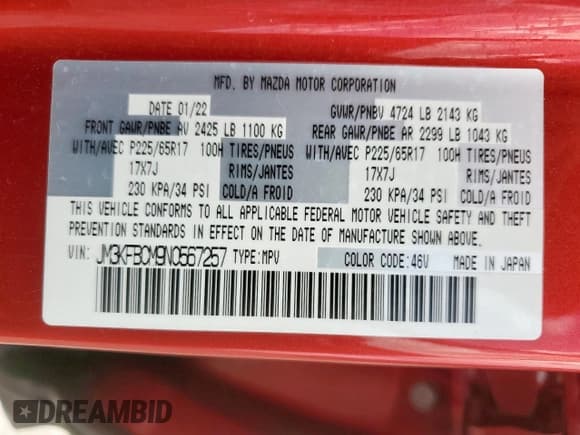 ✅ 2022 Mazda CX-5 S Preferred • VIN: JM3KFBCM9N0567257 • Lot: 81318125. Wystawiony na Copart z przebiegiem 32 774 mil. Bezpłatny archiwum sprzedaży aukcyjnych z USA i szczegółowy raport historii pojazdu na DreamBid. Zdjęcie 13.