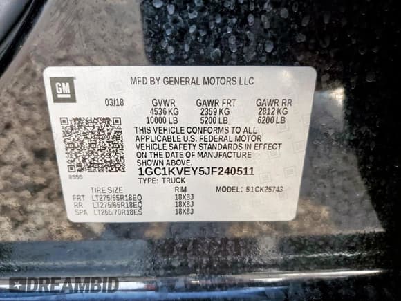 ✅ 2018 Chevrolet Silverado 2500HD LT • VIN: 1GC1KVEY5JF240511 • Lot: 68943195. Listed on Copart with 174,171 mi. Free auction sales archive from the USA and detailed vehicle history report at DreamBid. Image 12.