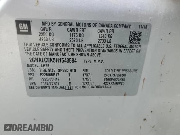 ✅ 2017 Chevrolet Equinox LT • VIN: 2GNALCEK5H1543584 • Лот: 70334614. Опубликован ранее на Copart с пробегом 88 091 миль. Бесплатный доступ к архиву аукционных продаж из США и подробный отчёт об истории автомобиля на DreamBid. Изображение 13.