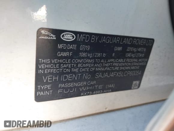 ✅ 2020 Jaguar XE S • VIN: SAJAJ4FX5LCP60054 • Lot: 43345011. Wystawiony na IAAI z przebiegiem 89 470 mil. Bezpłatny archiwum sprzedaży aukcyjnych z USA i szczegółowy raport historii pojazdu na DreamBid. Zdjęcie 9.