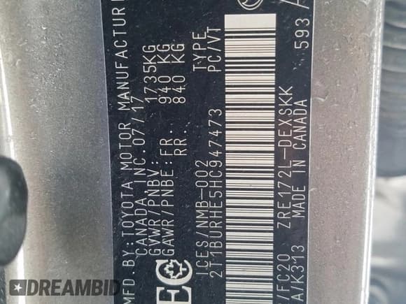 ✅ 2017 Toyota Corolla L • VIN: 2T1BURHE5HC947473 • Лот: 87621085. Опубликован ранее на Copart с пробегом 122 000 миль. Бесплатный доступ к архиву аукционных продаж из США и подробный отчёт об истории автомобиля на DreamBid. Изображение 12.