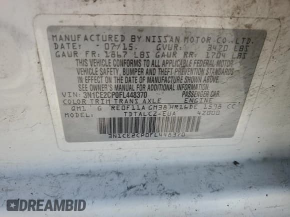 ✅ 2015 Nissan Note S Plus • VIN: 3N1CE2CP0FL448370 • Lot: 56668905. Listed on Copart with 80,795 mi. Free auction sales archive from the USA and detailed vehicle history report at DreamBid. Image 12.