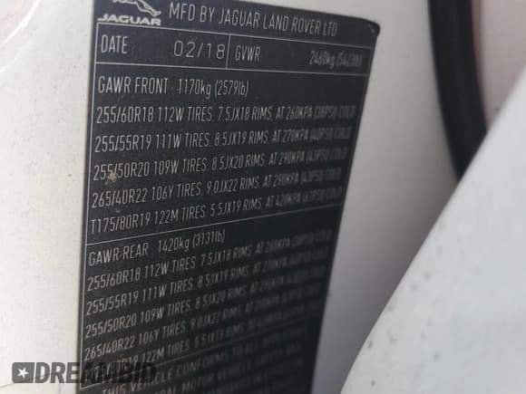 ✅ 2018 Jaguar F-Pace 30t Premium • VIN: SADCJ2GX1JA236052 • Lot: 62367645. Listed on Copart with 99,864 mi. Free auction sales archive from the USA and detailed vehicle history report at DreamBid. Image 12.