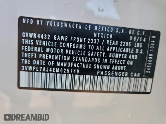 ✅ 2014 Volkswagen Jetta TDI w/Sunroof • VIN: 3VWPL7AJ4EM625749 • Lot: 93427965. Listed on Copart with 107,712 mi. Free auction sales archive from the USA and detailed vehicle history report at DreamBid. Image 12.