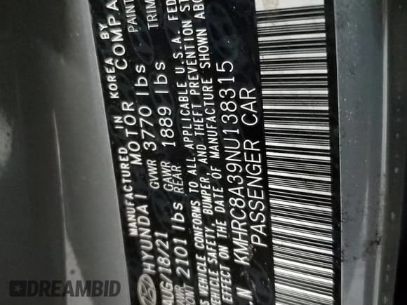 ✅ 2022 Hyundai Venue Limited • VIN: KMHRC8A39NU138315 • Lot: 45774805. Listed on Copart with 33,451 mi. Free auction sales archive from the USA and detailed vehicle history report at DreamBid. Image 15.