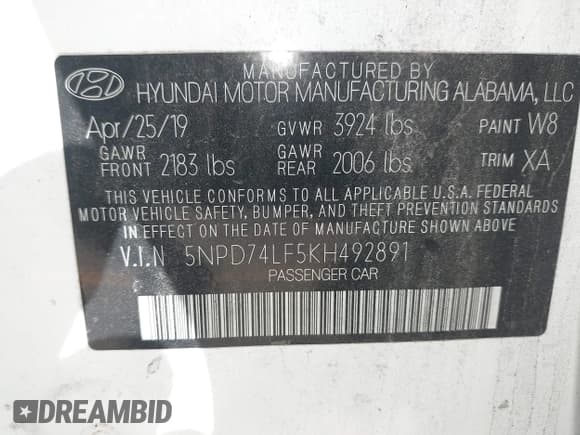 ✅ 2019 Hyundai Elantra SE • VIN: 5NPD74LF5KH492891 • Lot: 43386161. Listed on IAAI with 112,045 mi. Free auction sales archive from the USA and detailed vehicle history report at DreamBid. Image 9.