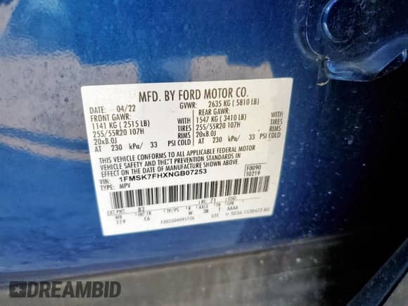 2022 Ford Explorer Limited z VIN 1FMSK7FHXNGB07253, wystawiony jako Copart lot #81991045 z przebiegiem 94 022 mil mil oraz Szkoda całkowita • Salvage title. Historia ofert i sprzedaży dostępna na DreamBid. Obrazek 13.