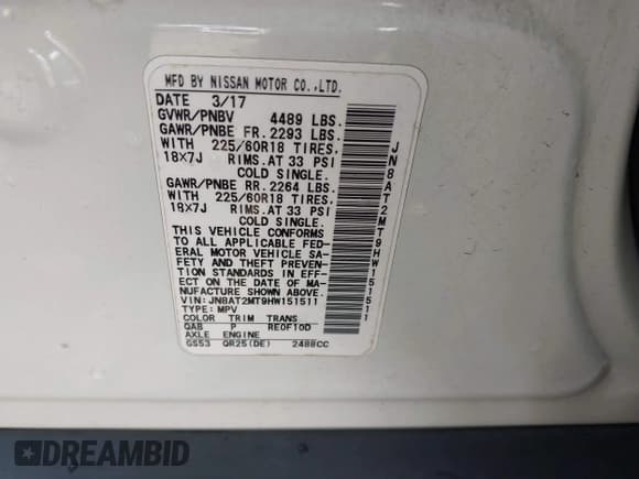 ✅ 2017 Nissan Rogue SV • VIN: JN8AT2MT9HW151511 • Lot: 43174081. Listed on IAAI with 104,937 mi. Free auction sales archive from the USA and detailed vehicle history report at DreamBid. Image 9.