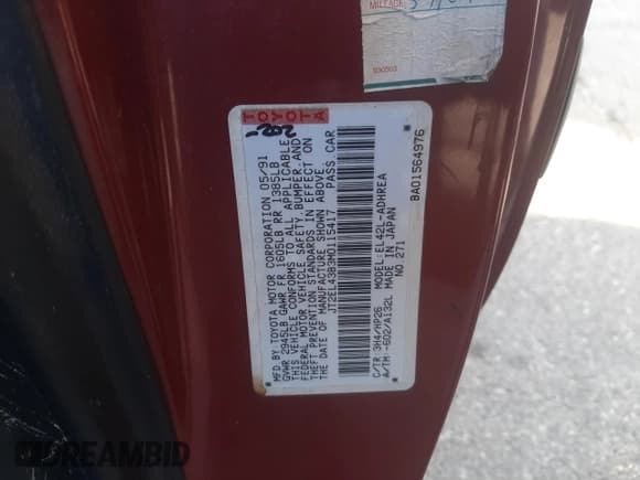 ✅ 1991 Toyota Tercel • VIN: JT2EL43B3M0115417 • Lot: 45687835. Listed on Copart with 68,764 mi. Free auction sales archive from the USA and detailed vehicle history report at DreamBid. Image 12.