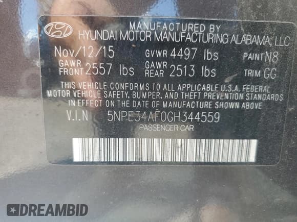 ✅ 2016 Hyundai Sonata Sport • VIN: 5NPE34AF0GH344559 • Лот: 63048985. Опубликован ранее на Copart с пробегом 159 249 миль. Бесплатный доступ к архиву аукционных продаж из США и подробный отчёт об истории автомобиля на DreamBid. Изображение 12.