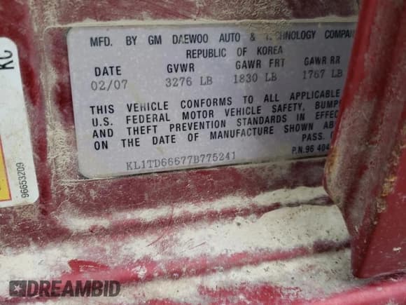 ✅ 2007 Chevrolet Aveo LS • VIN: KL1TD66677B775241 • Lot: 44227905. Wystawiony na Copart z przebiegiem 148 295 mil. Bezpłatny archiwum sprzedaży aukcyjnych z USA i szczegółowy raport historii pojazdu na DreamBid. Zdjęcie 15.