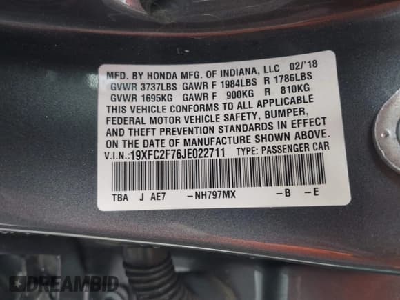 ✅ 2018 Honda Civic EX • VIN: 19XFC2F76JE022711 • Lot: 43590993. Wystawiony na IAAI z przebiegiem 92 226 mil. Bezpłatny archiwum sprzedaży aukcyjnych z USA i szczegółowy raport historii pojazdu na DreamBid. Zdjęcie 9.
