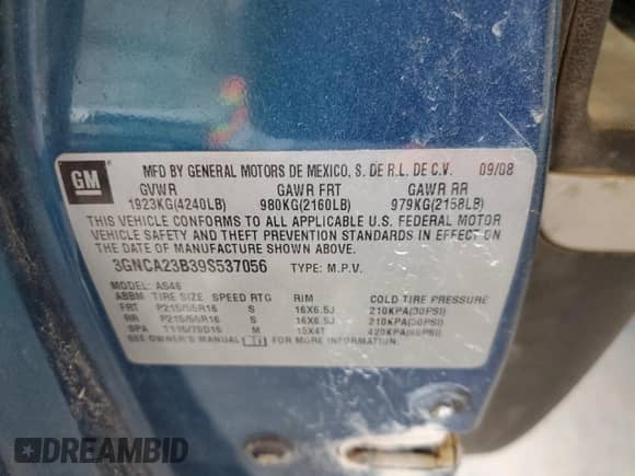 2009 Chevrolet HHR 1LT с VIN 3GNCA23B39S537056, выставлен на аукционе Copart как лот 78155814 с пробегом 146 773 миль миль и Списание • Salvage title. История ставок и продаж доступна на DreamBid. Изображение 15.