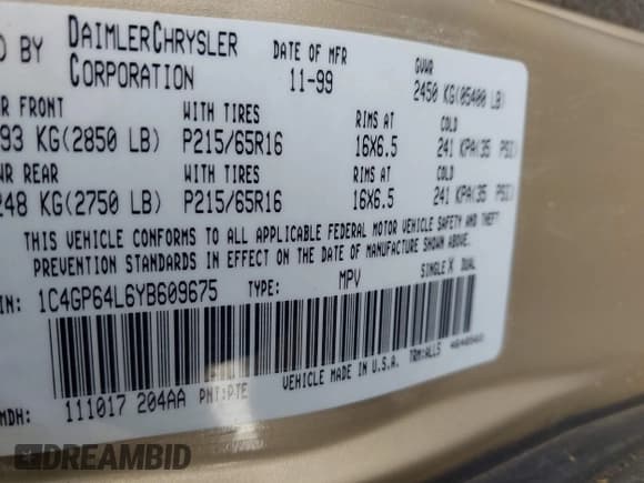✅ 2000 Chrysler Town & Country Limited • VIN: 1C4GP64L6YB609675 • Лот: 41980552. Опубликован ранее на IAAI с пробегом 183 181 миль. Бесплатный доступ к архиву аукционных продаж из США и подробный отчёт об истории автомобиля на DreamBid. Изображение 9.