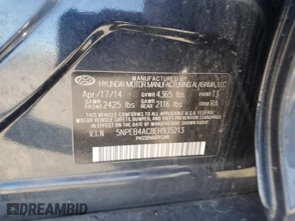 ✅ 2014 Hyundai Sonata GLS • VIN: 5NPEB4AC8EH935213 • Lot: 86513615. Listed on Copart with 66,006 mi. Free auction sales archive from the USA and detailed vehicle history report at DreamBid. Image 12.