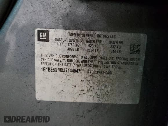 2018 Chevrolet Cruze LT z VIN 1G1BE5SMXJ7144647, wystawiony jako Copart lot #70020312 z przebiegiem 101 866 mil mil oraz . Historia ofert i sprzedaży dostępna na DreamBid. Obrazek 14.