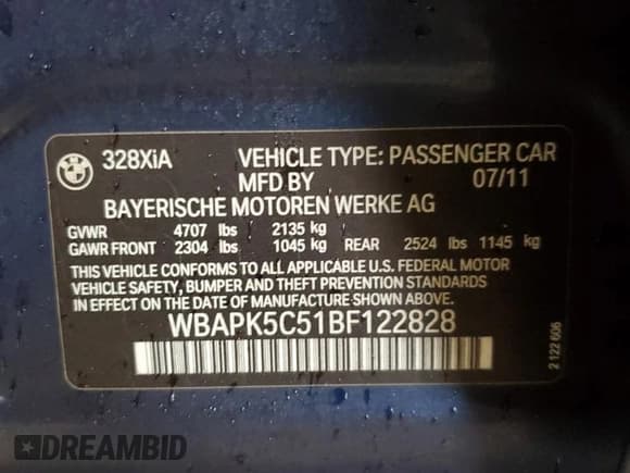 ✅ 2011 BMW 3 Series 328i xDrive • VIN: WBAPK5C51BF122828 • Lot: 90359855. Listed on Copart with 109,383 mi. Free auction sales archive from the USA and detailed vehicle history report at DreamBid. Image 13.