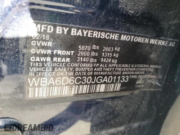 ✅ 2017 BMW 6 Series • VIN: WBA6D6C30HG388547 • Lot: 48587075. Wystawiony na Copart z przebiegiem 89 300 mil. Bezpłatny archiwum sprzedaży aukcyjnych z USA i szczegółowy raport historii pojazdu na DreamBid. Zdjęcie 13.