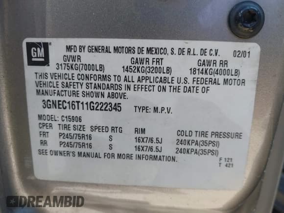 ✅ 2001 Chevrolet Suburban LS • VIN: 3GNEC16T11G222345 • Лот: 42289535. Опубликован ранее на IAAI с пробегом Не указан. Бесплатный доступ к архиву аукционных продаж из США и подробный отчёт об истории автомобиля на DreamBid. Изображение 9.