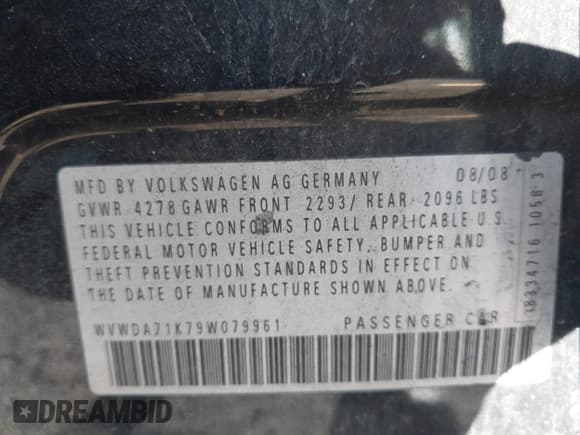 ✅ 2009 Volkswagen Rabbit S • VIN: WVWDA71K79W079961 • Lot: 42594125. Listed on IAAI with 160,601 mi. Free auction sales archive from the USA and detailed vehicle history report at DreamBid. Image 9.