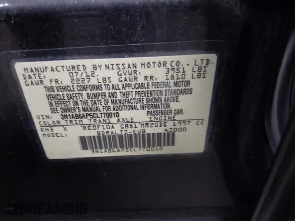 ✅ 2012 Nissan Sentra S • VIN: 3N1AB6AP5CL770010 • Lot: 41853597. Wystawiony na IAAI z przebiegiem 143 544 mil. Bezpłatny archiwum sprzedaży aukcyjnych z USA i szczegółowy raport historii pojazdu na DreamBid. Zdjęcie 9.