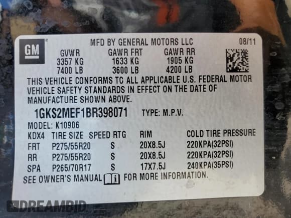 ✅ 2011 GMC Yukon XL Denali • VIN: 1GKS2MEF1BR398071 • Lot: 56171705. Wystawiony na Copart z przebiegiem 163 775 mil. Bezpłatny archiwum sprzedaży aukcyjnych z USA i szczegółowy raport historii pojazdu na DreamBid. Zdjęcie 13.