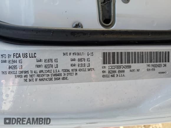 ✅ 2015 Dodge Dart SXT • VIN: 1C3CDFBB9FD420980 • Lot: 86581414. Listed on Copart with 115,589 mi. Free auction sales archive from the USA and detailed vehicle history report at DreamBid. Image 12.