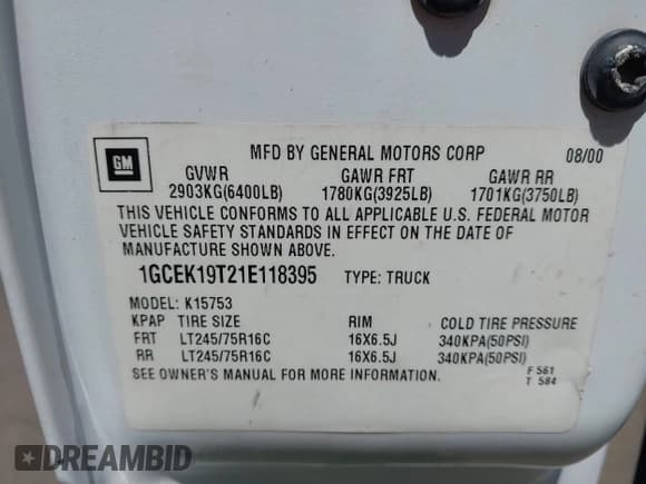 ✅ 2001 Chevrolet Silverado 1500 LS • VIN: 1GCEK19T21E118395 • Лот: 42276925. Опубликован ранее на IAAI с пробегом 220 451 миль. Бесплатный доступ к архиву аукционных продаж из США и подробный отчёт об истории автомобиля на DreamBid. Изображение 9.