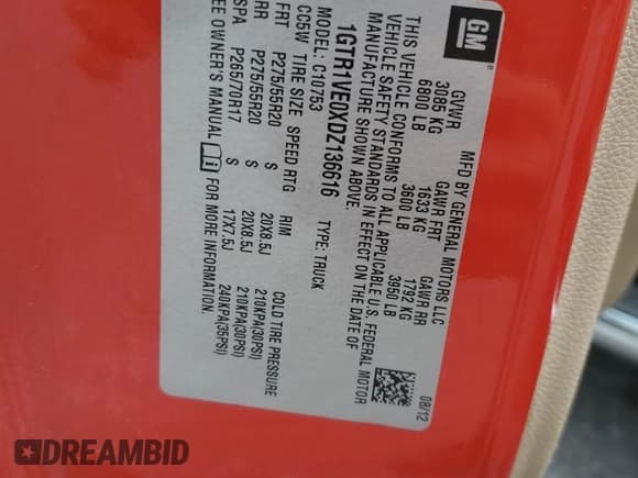 ✅ 2013 GMC Sierra 1500 SLE • VIN: 1GTR1VE0XDZ136616 • Lot: 71684715. Wystawiony na Copart z przebiegiem 152 901 mil. Bezpłatny archiwum sprzedaży aukcyjnych z USA i szczegółowy raport historii pojazdu na DreamBid. Zdjęcie 12.
