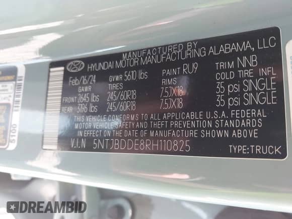 ✅ 2024 Hyundai Santa Cruz SEL • VIN: 5NTJBDDE8RH110825 • Лот: 42230112. Размещён на IAAI с пробегом 18 135 миль миль. Получите бесплатный доступ к архиву аукционных продаж из США и посмотрите подробный отчёт об истории автомобиля на DreamBid. Изображение 9.