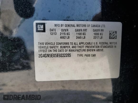 ✅ 2014 Buick Regal Premium I • VIN: 2G4GN5EX5E9222285 • Лот: 59347815. Опубликован ранее на Copart с пробегом 121 559 миль. Бесплатный доступ к архиву аукционных продаж из США и подробный отчёт об истории автомобиля на DreamBid. Изображение 13.