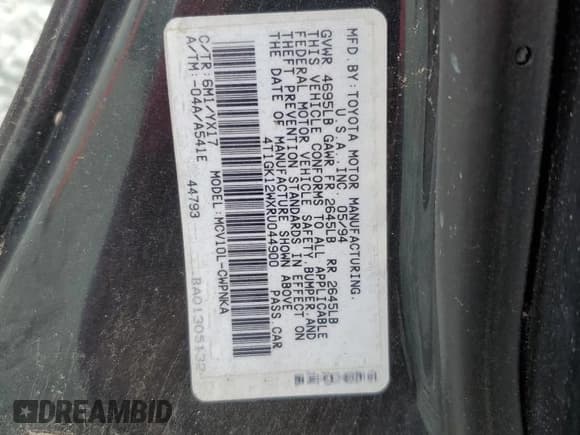 ✅ 1994 Toyota Camry LE • VIN: 4T1GK12WXRU044900 • Lot: 47033555. Wystawiony na Copart z przebiegiem 136 519 mil. Bezpłatny archiwum sprzedaży aukcyjnych z USA i szczegółowy raport historii pojazdu na DreamBid. Zdjęcie 14.