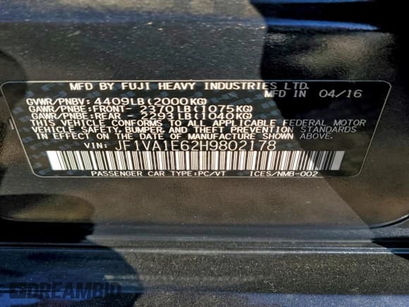 ✅ 2017 Subaru WRX Premium • VIN: JF1VA1E62H9802178 • Lot: 93710515. Listed on Copart with 77,408 mi. Free auction sales archive from the USA and detailed vehicle history report at DreamBid. Image 13.